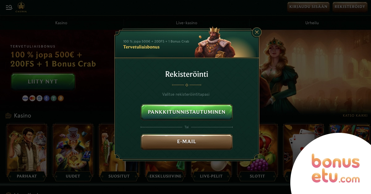 Casinia rekisteröityminen