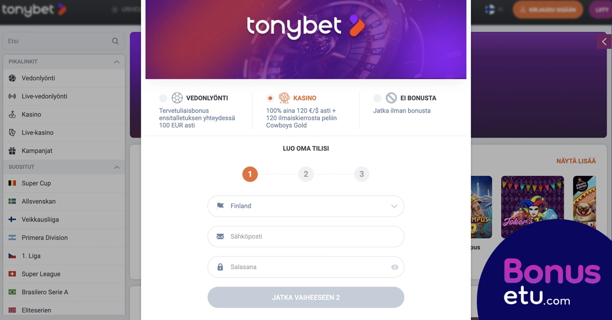 Tonybet rekisteröityminen
