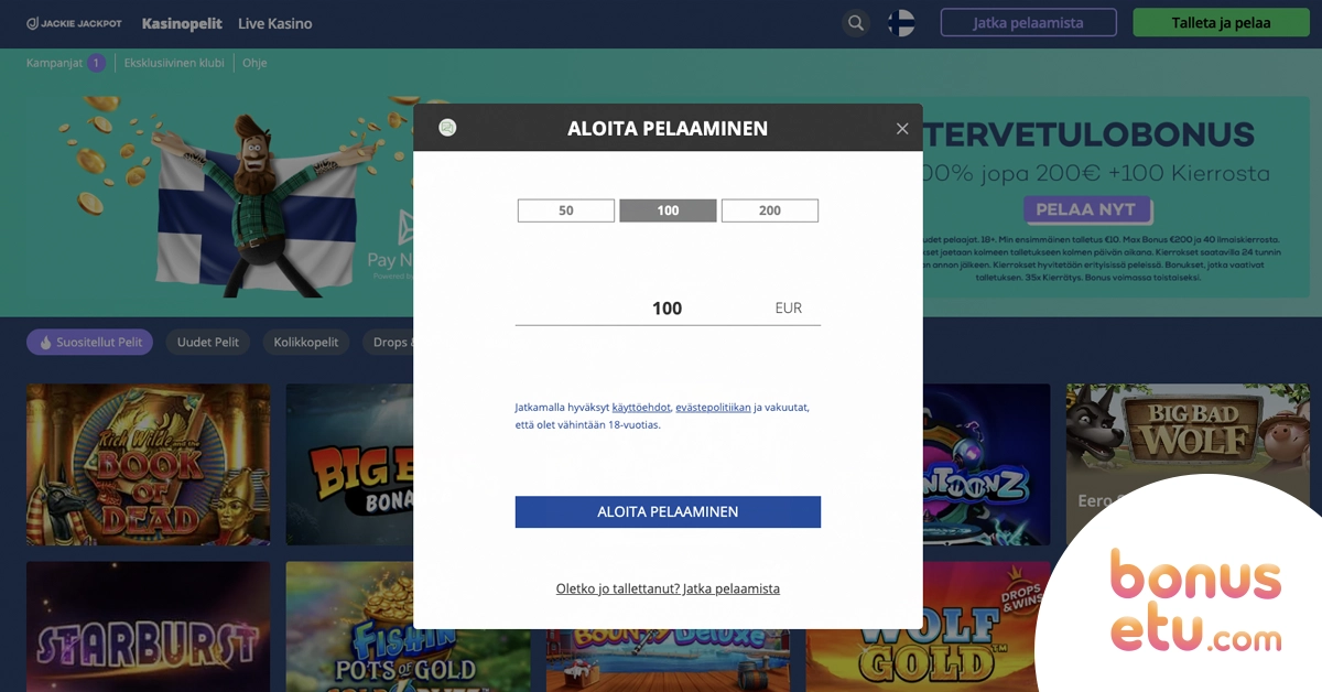 Jackie Jackpot rekisteröityminen