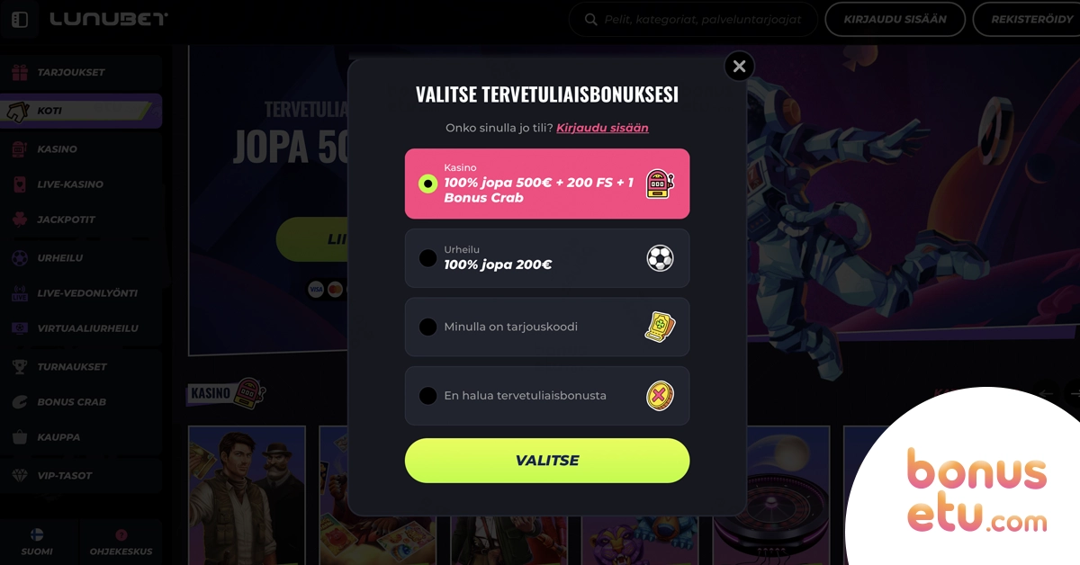 Lunubet Casino rekisteröityminen