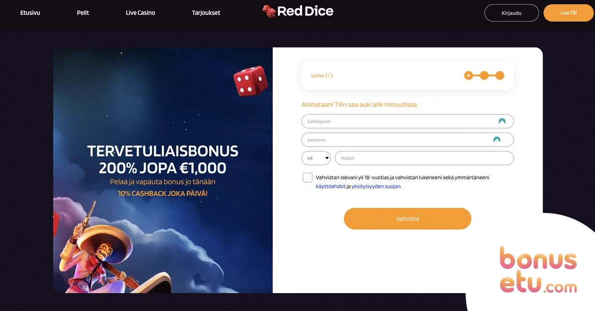 Red Dice casino rekisteröityminen