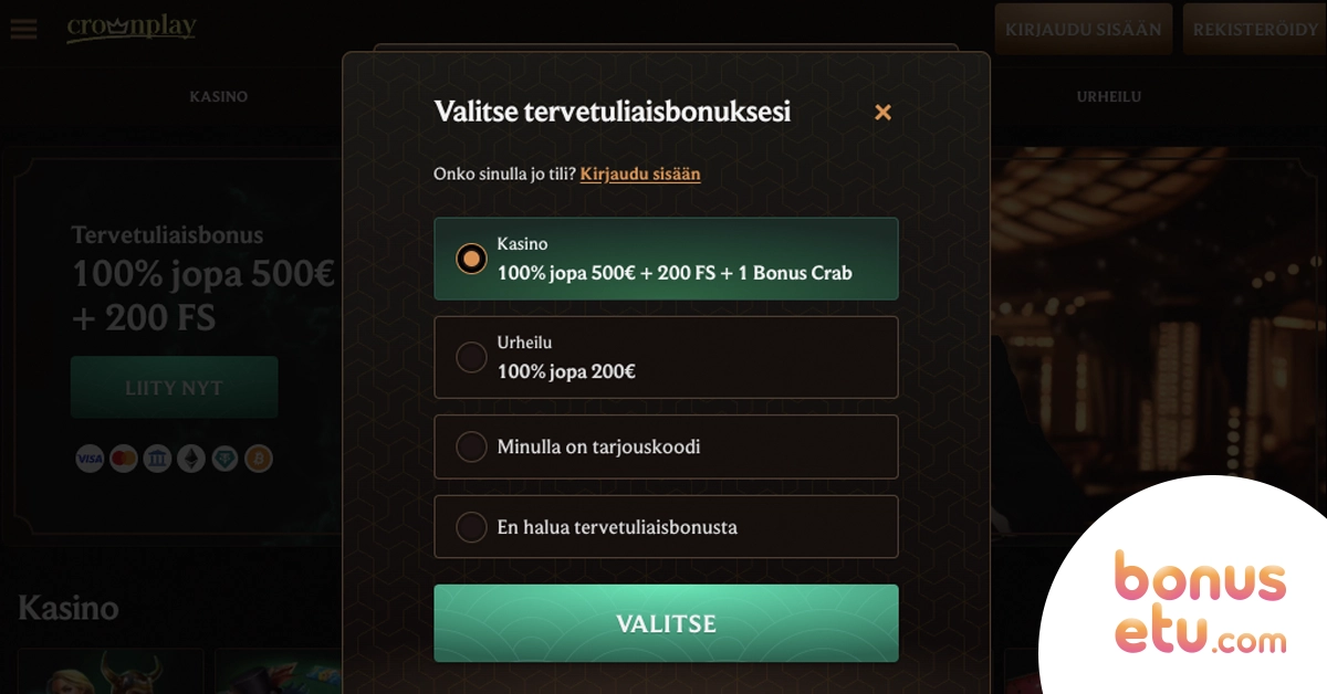 Crownplay rekisteröityminen