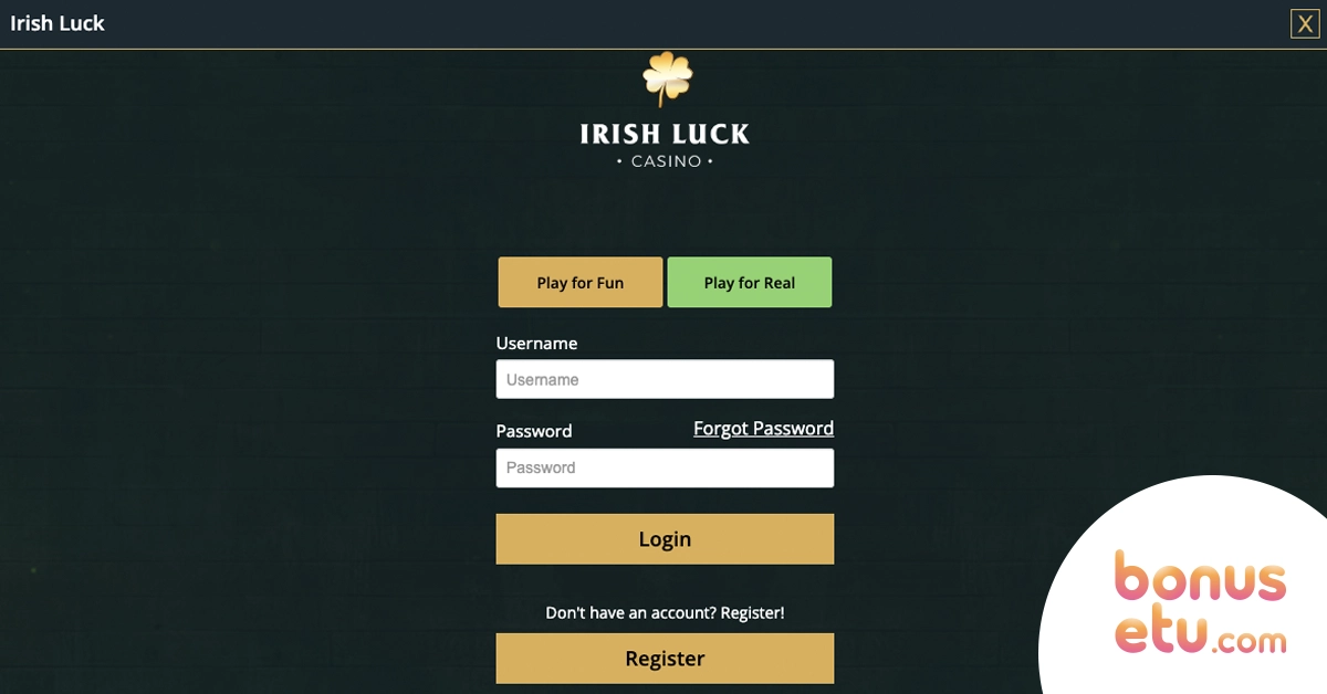Irish Luck rekisteröityminen
