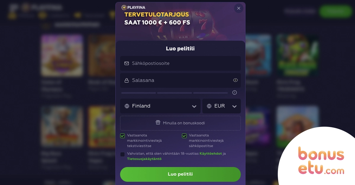 Playfina rekisteröityminen