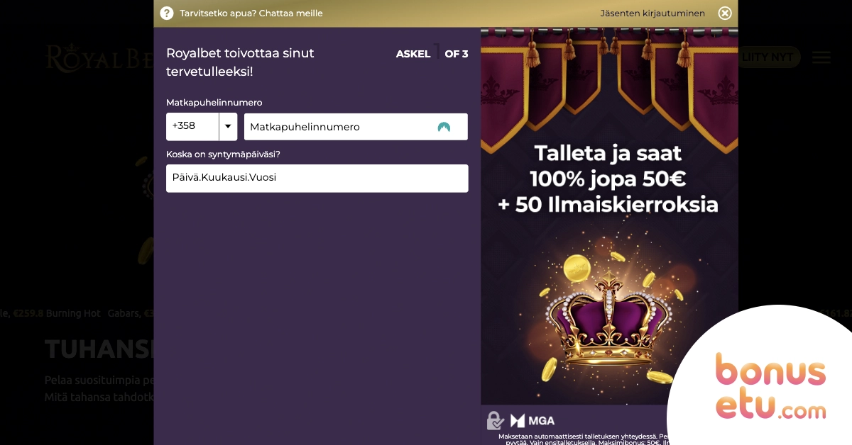 Royal Bet Casino rekisteröityminen