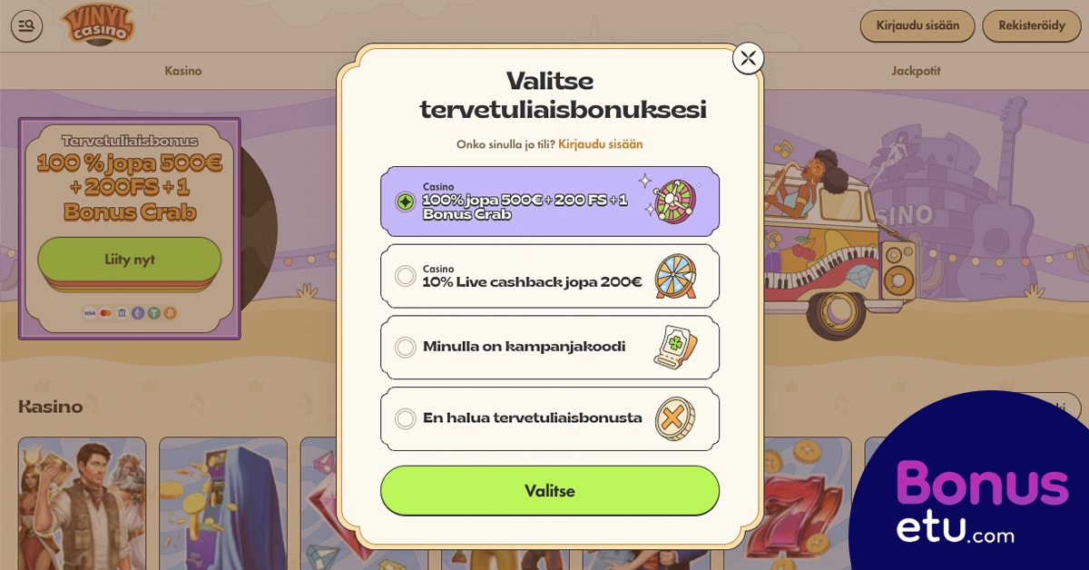 Vinyl casino rekisteröityminen