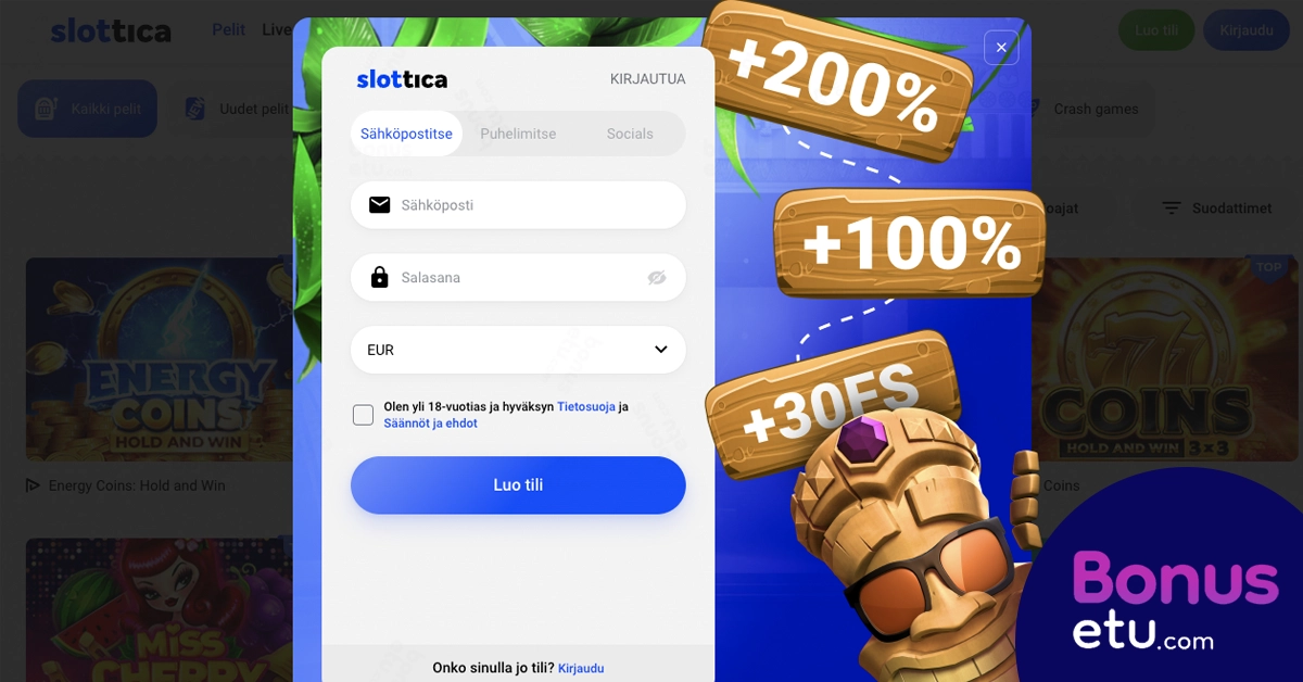 Slottica rekisteröityminen