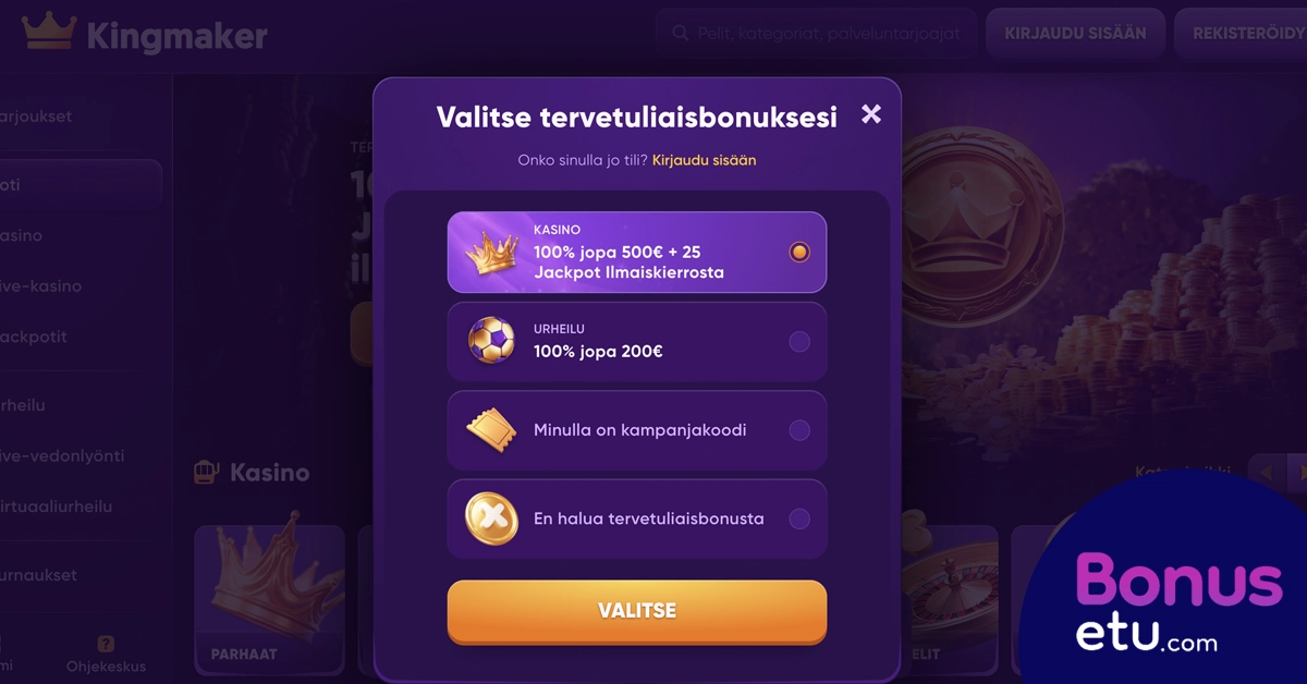 Kingmaker casino rekisteröityminen