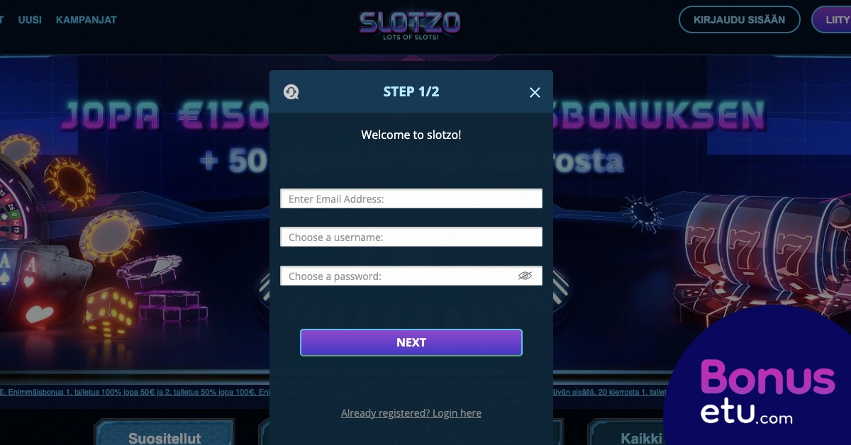 Slotzo rekisteröityminen