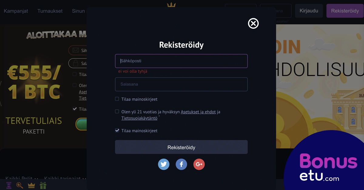 Kingswin rekisteröityminen