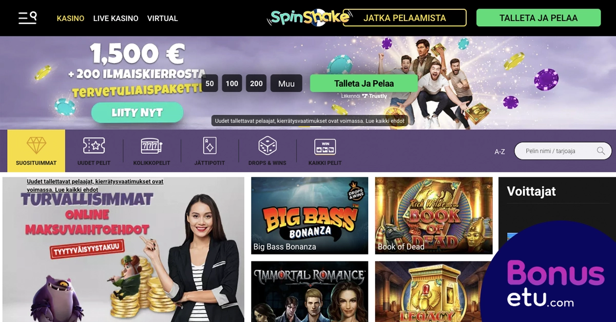 Spinshake casino frontpage