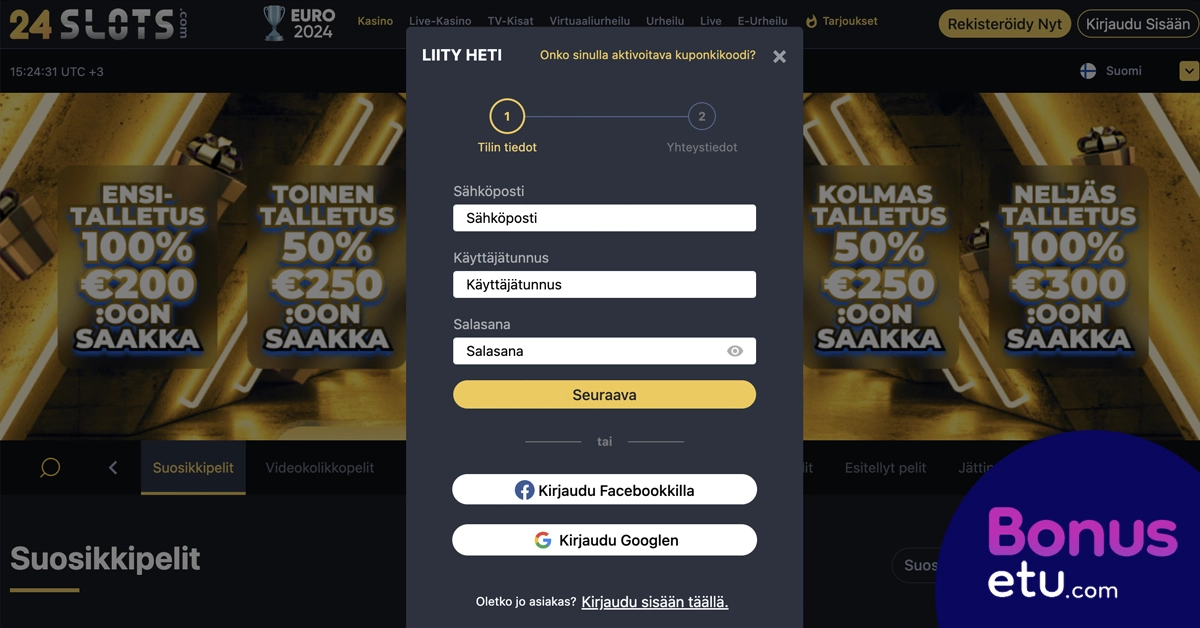 24 slots rekisteröityminen