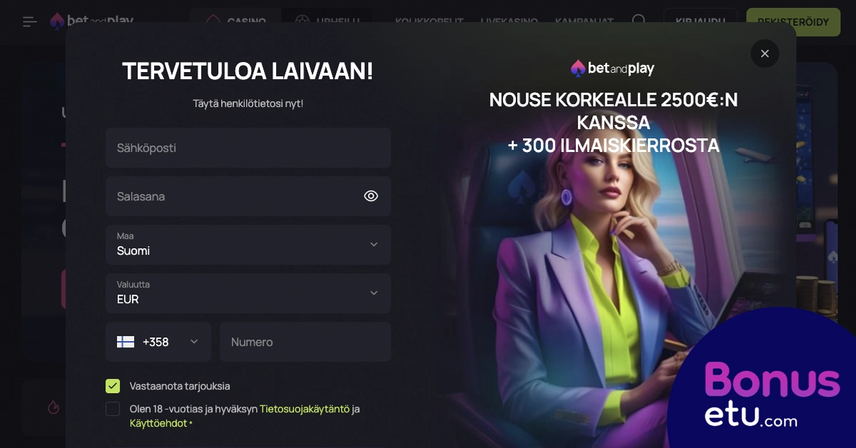 Bet and Play casino rekisteröityminen