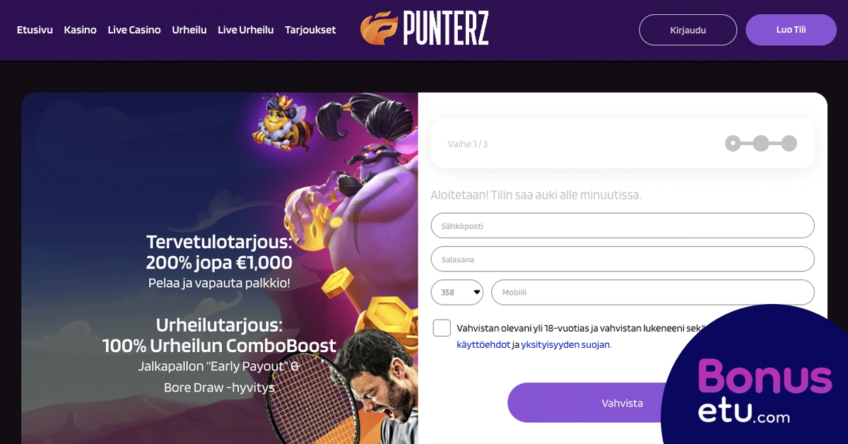 Punterz casino rekisteröityminen