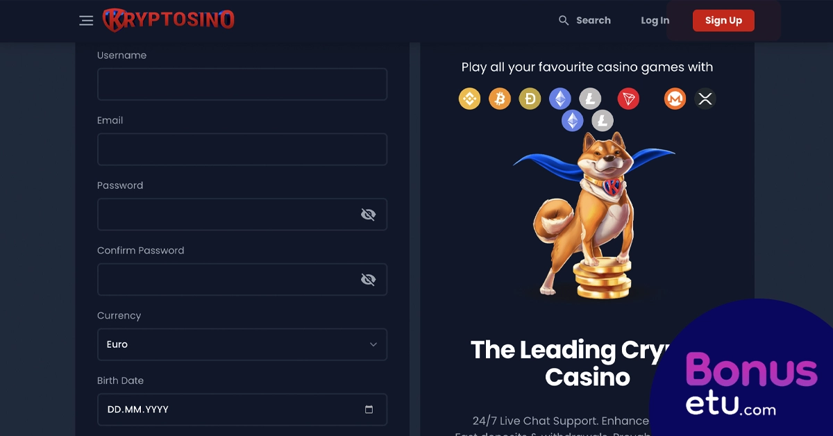 Kryptosino rekisteröityminen