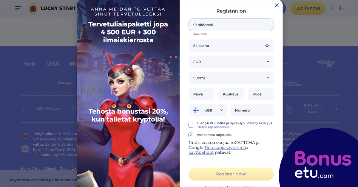 Lucky start rekisteröityminen