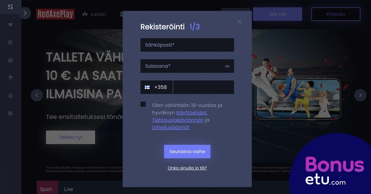 Redaxeplay rekisteröityminen
