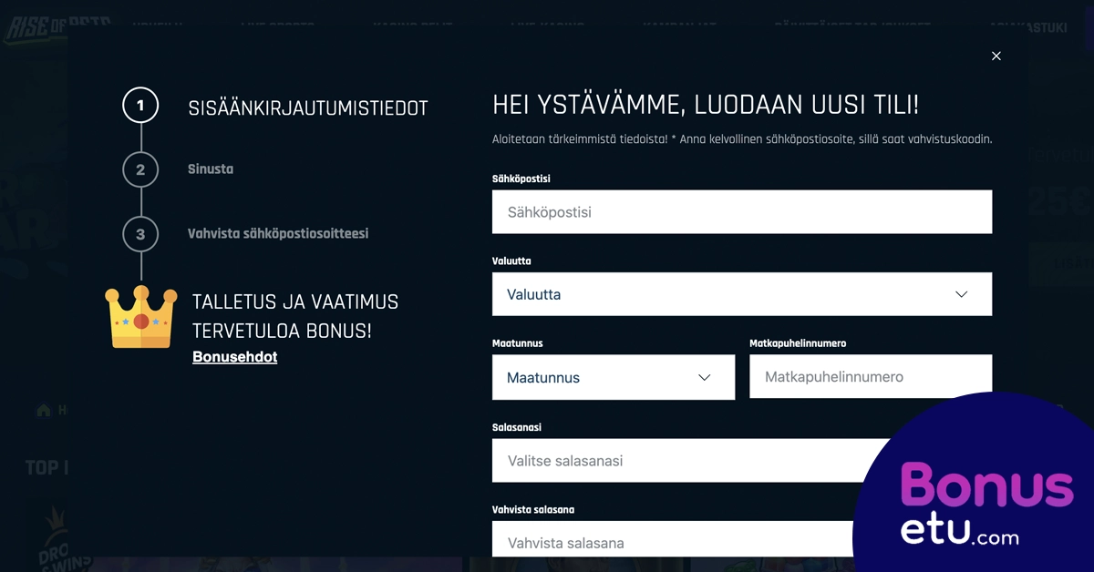 Rise of bets rekisteröityminen