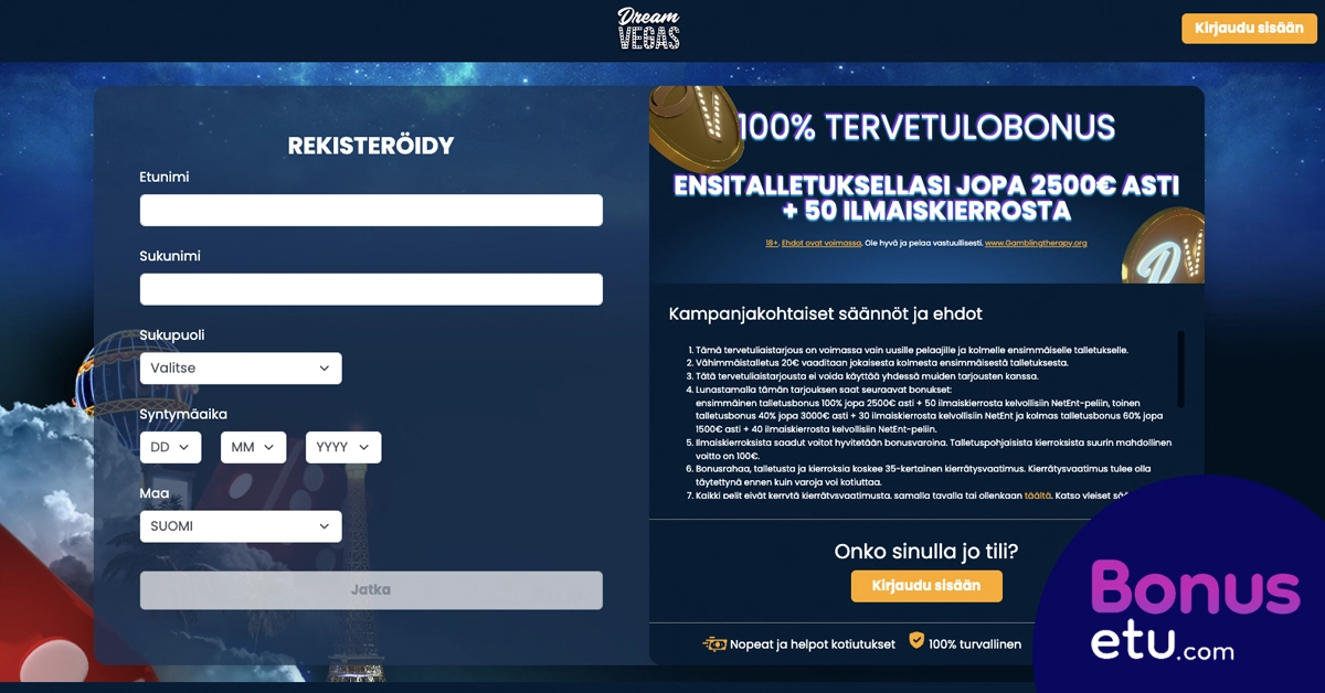 Dream vegas rekisteröityminen