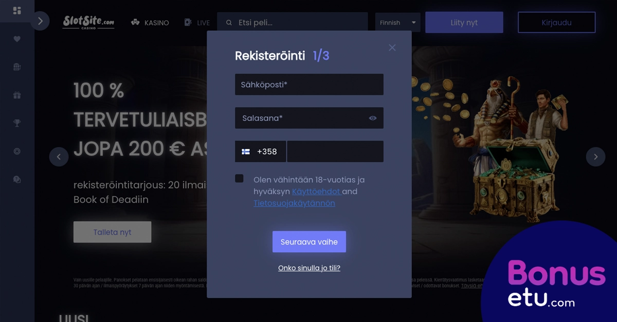 Slotsite casino rekisteröityminen